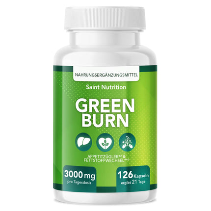 GREEN BURN® Appetite Suppressant Capsules – Extremely High Dose with Glucomannan, Choline, Vitamins B1 + B6 – Dietary Supplement for Women &amp; Men – Support for Weight Loss &amp; Metabolism – Fast &amp; Strong