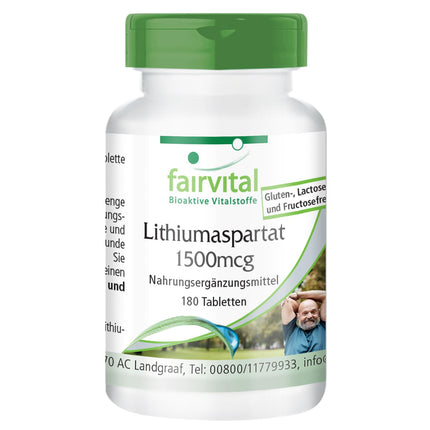 Fairvital | Lithium Aspartate 1500μg - 180 Tablets - Organically bound lithium - Highly bioavailable - Quality-tested and high-dose - 100% vegan - Made in Germany