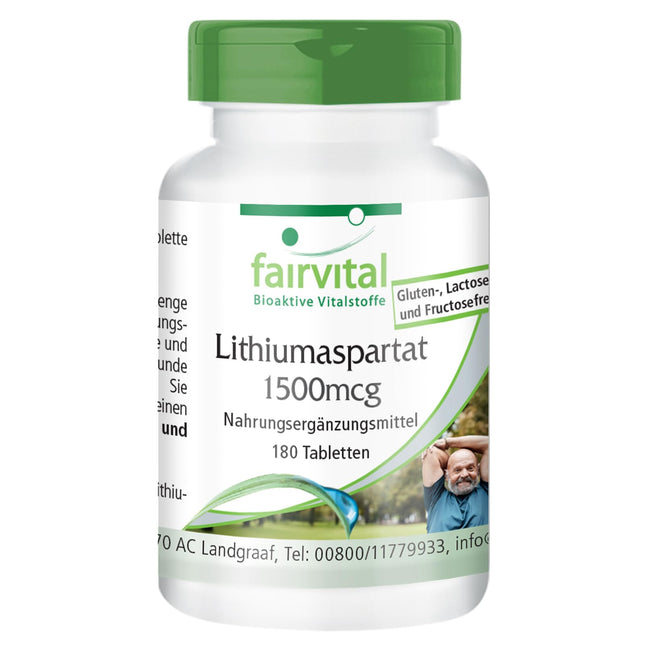 Fairvital | Lithium Aspartate 1500μg - 180 Tablets - Organically bound lithium - Highly bioavailable - Quality-tested and high-dose - 100% vegan - Made in Germany