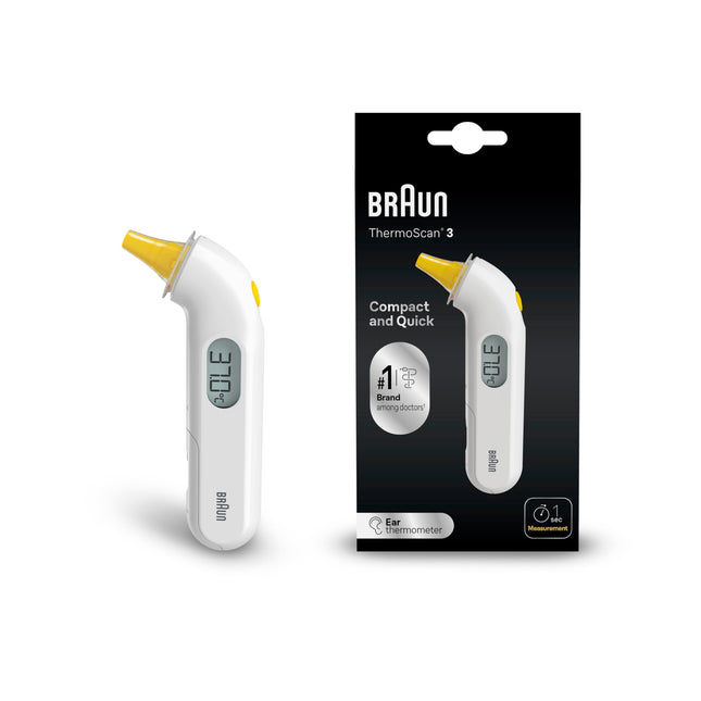 Braun ThermoScan 3 Ear Thermometer | Fast 1-Second Measurement | Audible Fever Indicator | Digital Display | Baby and Toddler Friendly | The #1 Brand with Doctors(1) | IRT3030