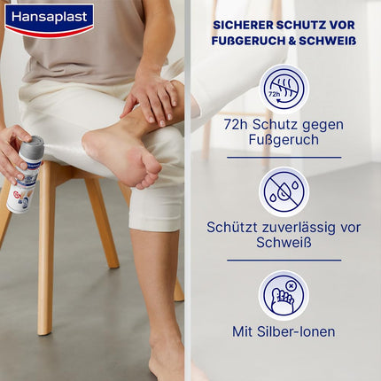 Hansaplast Silver Active Foot Spray (150 ml), foot deodorant anti-perspirant with 72-hour protection against foot odor and sweat, active complex with silver ions