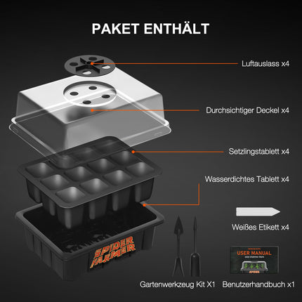 Spider Farmer Indoor Greenhouse Propagator, 4 Pack 12 Cell Mini Greenhouse Propagation Set Greenhouse Propagation Pots with Ventilated Lids for Seed Germination Plant Growth