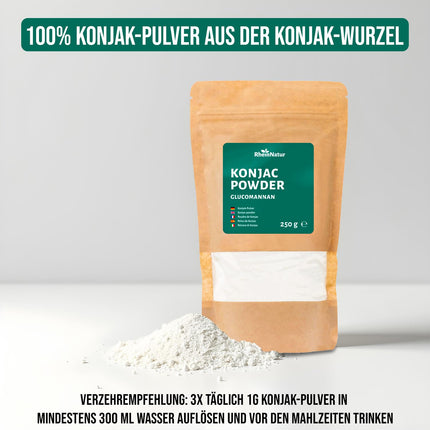 RheinNatur Konjac Powder 250 g - Glucomannan from the konjac root - Natural fiber, promotes satiety - Konjac flour as a binding agent and stabilizer