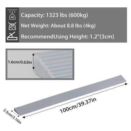 LANZLC Door Threshold Ramps, 100x5.5x1.6cm Threshold Ramp Wheelchair Ramp, Access Ramp Rubber Ramp, Silicone Cuttable Ramp Door Threshold, Transition Profile Self-Adhesive for Doors, Driveways, Bathrooms