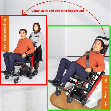 WOLWES Electric Stairlift Chair, Stair Climbing Wheelchair, Aluminum, All-Terrain, Red, 19 kg, 165 kg Load Capacity, 5-inch Mag Wheels, Electromechanical Brake, Battery Operated
