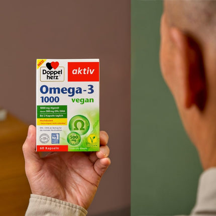 Doppelherz Omega-3 1000 vegan - High-dose omega-3 fatty acids EPA and DHA from vegetable algae oil - 120 small, easy-to-swallow capsules