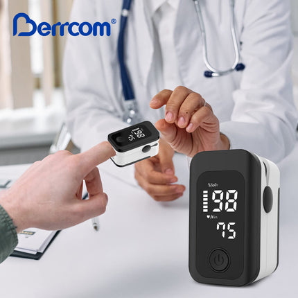 Berrcom Pulse Oximeter Blood Oxygen Saturation Monitor Finger High Accuracy Sats Monitor for Children, Adults with Batteries and Lanyard