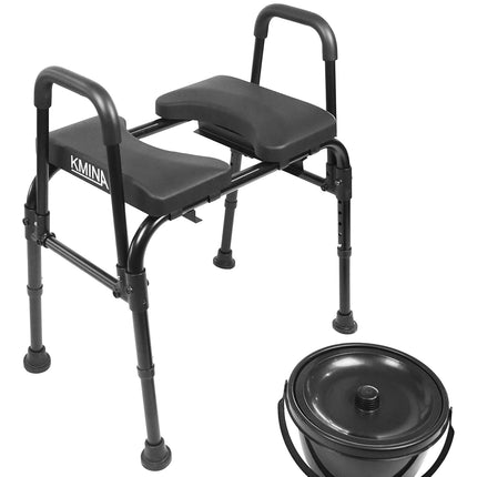 KMINA - Raised Toilet Seat with Armrests, Adjustable Seat, Toilet Seat Riser, Commode Chair for Seniors, 180 kg, Black - Made in Europe