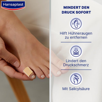 Hansaplast Corn Plasters (1 x 8 pieces), plasters with salicylic acid for removing corns, pain-relieving foot plasters with a secure hold