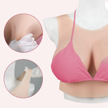 CYOMI Silicone Breast Forms Realistic Breast Plates Round Collar Hollow Back for Crossdresser Transgender Cosplay BG Cup
