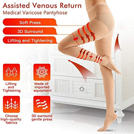 YISEMEYA 2 Pairs Medical Compression Stockings Women Long, 20-30 mmHg Support Stockings Women, Opaque Toe Wrap Compression Tights Women, Great Support for Varicose Veins, Edema