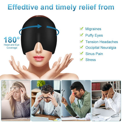 ACWOO Gel Cooling Cap Migraine Headache Relief Stretchable Headache Hat Cold Therapy Cap Sleep Mask, Heady Mask for Puffy Eyes Stress Relief (Black)