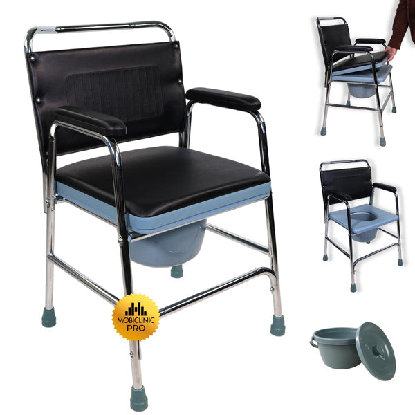 Mobiclinic®, Commode Chair, Velero, European brand, Toilet seat for the elderly and disabled, Toilet chair, Non-slip, With lid, Padded armrests seat