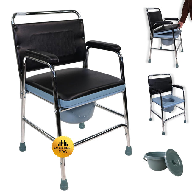 Mobiclinic®, Commode Chair, Velero, European brand, Toilet seat for the elderly and disabled, Toilet chair, Non-slip, With lid, Padded armrests seat