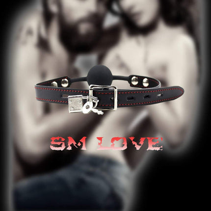 Hisionlee BDSM Mouth Gag Ball Interchange Silicone Ball Gag with Lock Key (Black Ball Line)