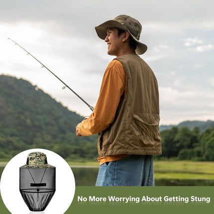 AOGOE Head Net Face Mesh Head Cover, Hat with Mosquito Net, Mosquito Head Net Head Protection Net for Optimal Visibility, Washable, Mosquito Net Hat for Outdoor Lovers, Climbing, Fishing, Beekeeping (Khaki)