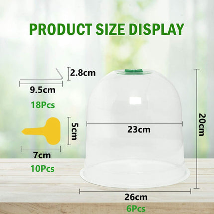 LATERN 6 Pack Garden Plant Cloche, 26cm x 20cm Reusable Plastic Mini Greenhouse Bell Cover for Frost Protection – with 10 Plant Labels, 18 Securing Pins