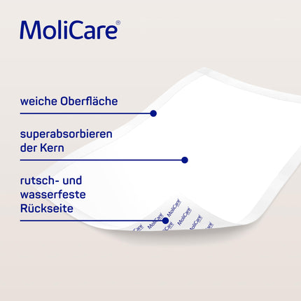 Molicare Premium Bed Mat 9 Drops: Bed protection pad with absorbent core made of cellulose flakes, 60x90cm, 2x30 pieces