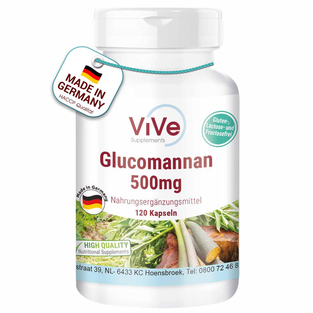 Glucomannan 500mg - 120 vegan capsules from konjac root extract - natural bulking agent, fiber | Quality from Germany by ViVe Supplements