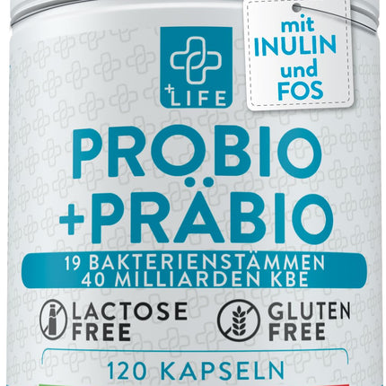 Probiotics for intestinal cleansing with prebiotics 120 capsules PiuLife 40 billion CFU intestinal detoxification, probiotic lactic ferments from 20 strains, intestinal probiotics with inulin and FOS, abdominal bloating,