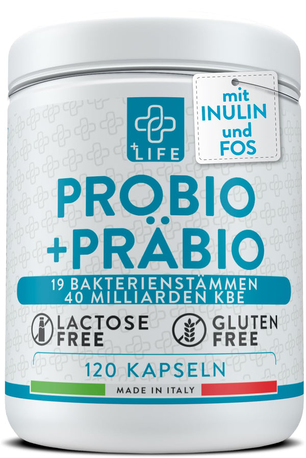 Probiotics for intestinal cleansing with prebiotics 120 capsules PiuLife 40 billion CFU intestinal detoxification, probiotic lactic ferments from 20 strains, intestinal probiotics with inulin and FOS, abdominal bloating,