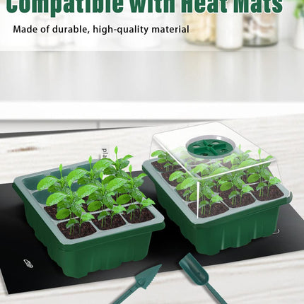 TOYPOPOR 12 Pack Indoor Greenhouse Propagator, 144 Mini Greenhouse Propagation Set with Raised Lid, Reusable Propagation Tray, Seedling Starter Trays for Seedlings - Green