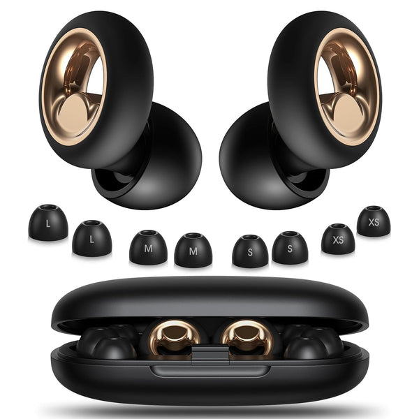 Earplugs for Sleeping, Noise-Cancelling Silicone Earplugs, 45 dB, Soft and Reusable, Hearing Protection with 8 Earpieces in 4 Sizes (XS, S, M, L) (Black, 4 Sizes (1 Set))