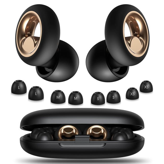 Earplugs for Sleeping, Noise-Cancelling Silicone Earplugs, 45 dB, Soft and Reusable, Hearing Protection with 8 Earpieces in 4 Sizes (XS, S, M, L) (Black, 4 Sizes (1 Set))