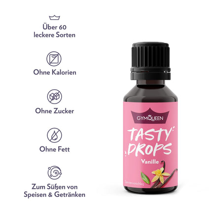 GymQueen Tasty Drops, Vanilla, Flavour Drops without Calories, 30ml