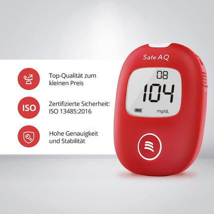 Sinocare blood glucose meter, mg/dL, blood glucose meter set with test strips x25, self-test diabetes kit, portable for travel (Safe AQ smart)