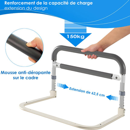 NJUN Bed Riser for Seniors, Bed Rail, Adult Fall Protection, Foldable Bed Riser, Bed Handle, Adjustable Height, for Pregnant Women, Elderly, Postoperative Use (Gray-White)
