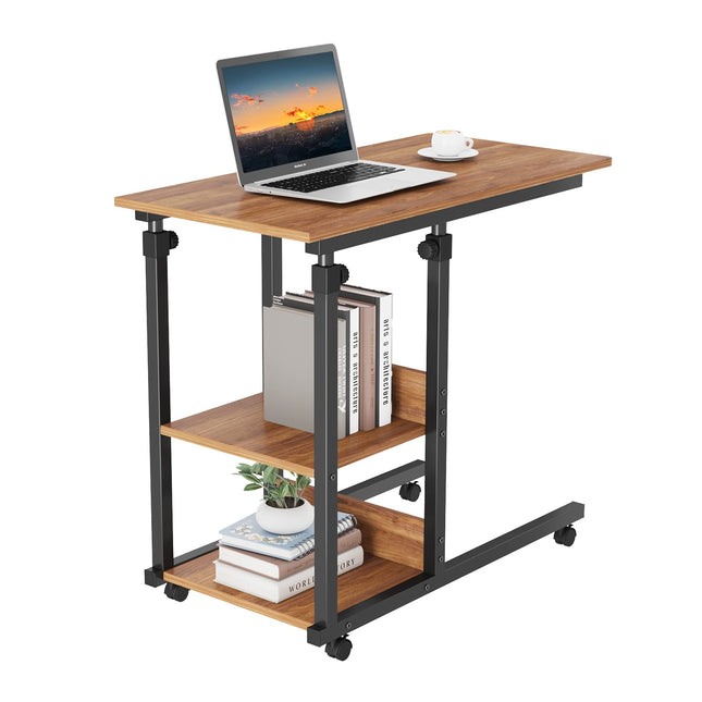 Dripex Side Table with Wheels Laptop Table Height Adjustable Desk Made of Wood, Sofa Table Bedside Table Coffee Table Bedroom, Living Room Dark Brown