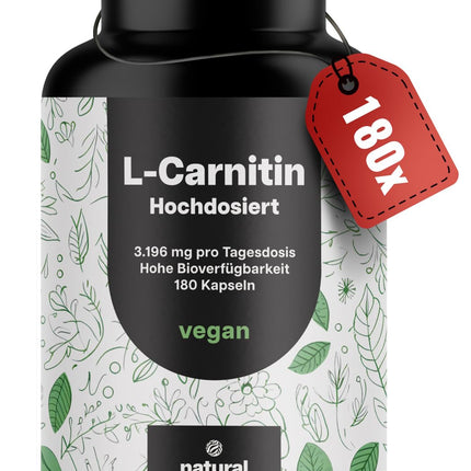 L-Carnitine Capsules High Dose 3196mg - 180 Capsules - Complex of L-Carnitine Tartrate, Acetyl-L-Carnitine - Vegan from Germany Laboratory Tested