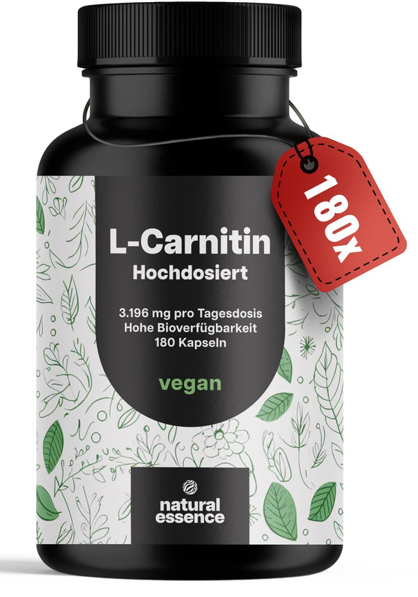 L-Carnitine Capsules High Dose 3196mg - 180 Capsules - Complex of L-Carnitine Tartrate, Acetyl-L-Carnitine - Vegan from Germany Laboratory Tested