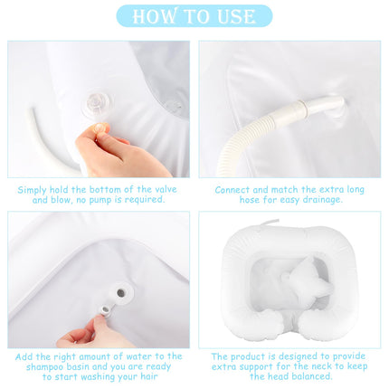 Hair wash basin for bedridden patients, hair washing for bedridden patients, inflatable hair wash basin for washing in bed, mobile shampoo basin with 1M drain hose, hair wash basin for postoperative patients