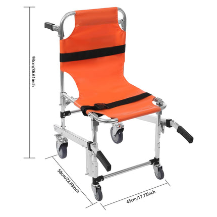 Aluminum alloy stair chair, lightweight folding stair chair with quick release, evacuation chair for ambulance firefighters, up to 160 kg (orange)