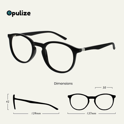 OPULIZE Met Glasses Blue Light Filter Slim Round Frame Spring Hinges Improves Sleep Computer Glasses Gaming Anti-Glare Black Men Women B60-1 +0.00