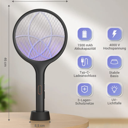 YISSVIC Electric Fly Swatter Extra Strong 4000V 2 in 1 USB C with Rechargeable Battery Electric Mosquito Swatter with UV Light Trap Black