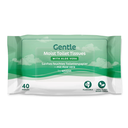 by Amazon Gentle Moist Toilet Paper with Aloe Vera, Flushable, 240 Count (6 Packs of 40 Sheets Each) (Formerly Presto Brand!)