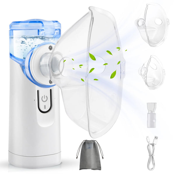 Inhaler, inhalation device portable nebulizer set, low-noise inhaler with mouthpiece, inhaler nebulizer for children and adults, inhaler with mouthpiece, USB-C rechargeable - blue