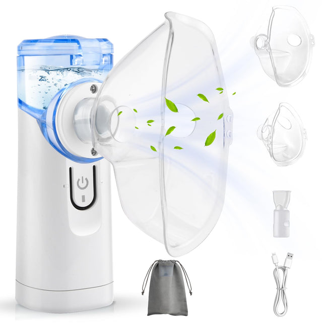 Inhaler, inhalation device portable nebulizer set, low-noise inhaler with mouthpiece, inhaler nebulizer for children and adults, inhaler with mouthpiece, USB-C rechargeable - blue
