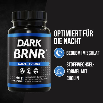BRNR DARK BRNR Night Formula with Melatonin and L-Carnitine, Metabolic Formula with Choline and Vitamin B6, 120 Capsules