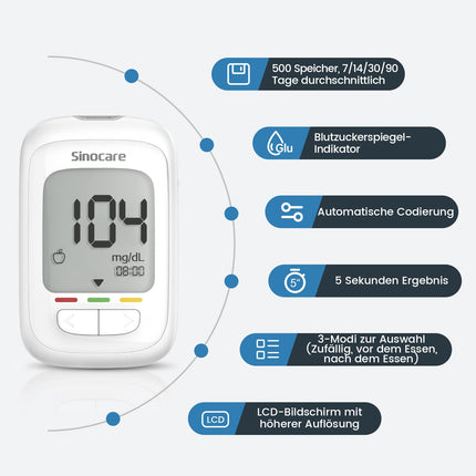 sinocare blood glucose meter set, upgraded glucose meter with test strips 50, starter and elder friendly (Safe AQ pro I blood glucose meter set 50)