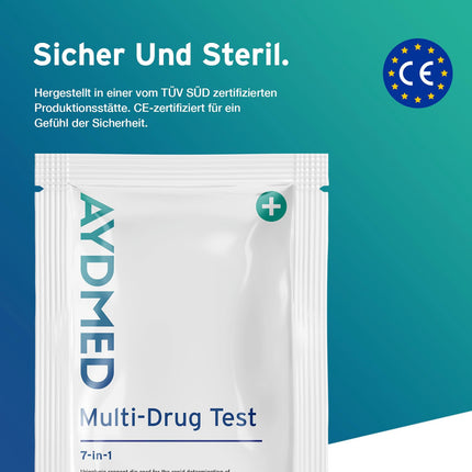 5 x AYDMED 7-in-1 Rapid Drug Test | Drug Test for Self-Test Urine Screening | Drug tests for the detection of cocaine, opiates, methadone, amphetamines, cannabis, ecstasy, and benzodiazepines