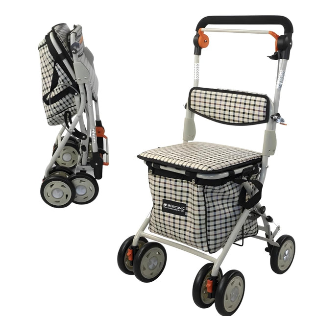Mobiclinic®, Shopping Trolley Rollator, Walker with Large Shopping Bag and Seat, 21L, Foldable, Lightweight, Shopping Cart, Double Brake System, Walking Aid, Made of Steel, Stable