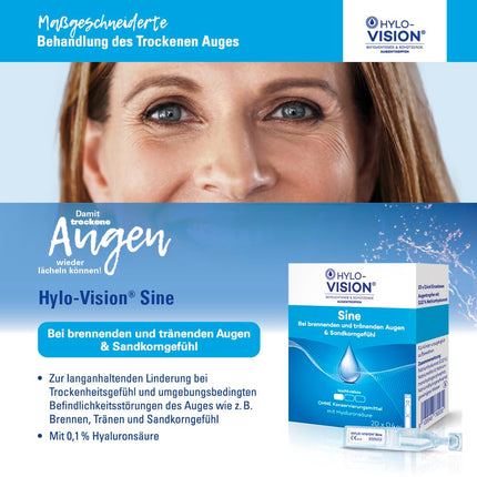 Hylo-Vision Sine eye drops – For dry, burning, watery eyes and a feeling of grittiness, ideal for on the go, slightly viscous, preservative-free, suitable for contact lenses, 20 x 0.4 ml