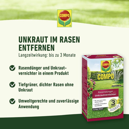COMPO FLORANID lawn fertilizer plus weed killer, 3-month long-term effect, fine granules, 12 kg, 400 m²