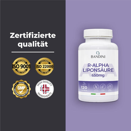 Bandini® Alpha Lipoic Acid 650 mg Depot | 120 high-dose vegan capsules | Natural antioxidant | High bioavailability | Helps with inflammation | 4-month supply | Laboratory-tested