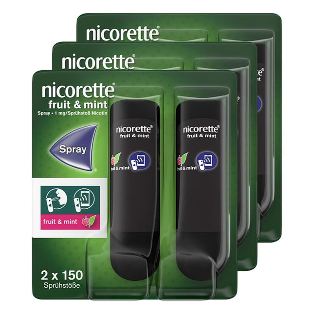 NICORETTE spray with minty fruit flavor – Quit smoking with nicotine spray – 1 spray replaces up to 150 cigarettes – for smoking cessation – 3 x 2 pcs.