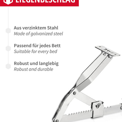 Gedotec Bed Lifting Support, Snap-in Lifting Fitting, 300 mm | Adjustable Bed Fitting | Flap Support in 18 Steps | Galvanized Steel Flap Fitting | 1 Pair - Adjustable Fittings for Beds &amp; Loungers